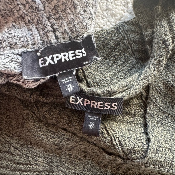 Express cardigan sweater gray open front olive green pullover circle hem XS - Picture 6 of 9